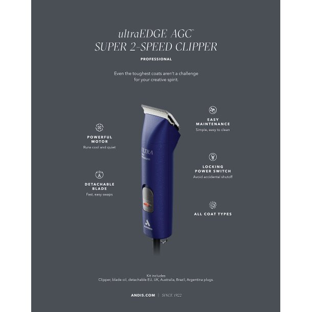 Andis AGC Super 2 speed Brushless m/skr 10 sort