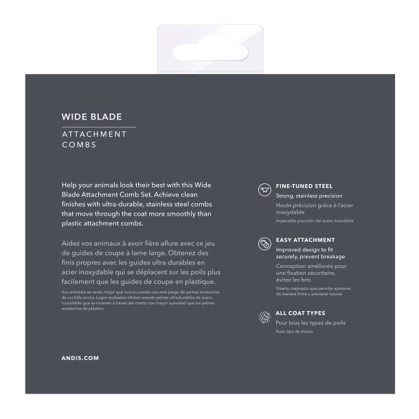 Andis Wide afstandskamst rustfri stl, 8 stk.