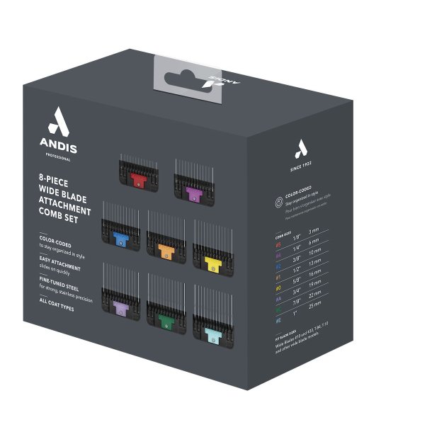 Andis Wide afstandskamst rustfri stl, 8 stk.