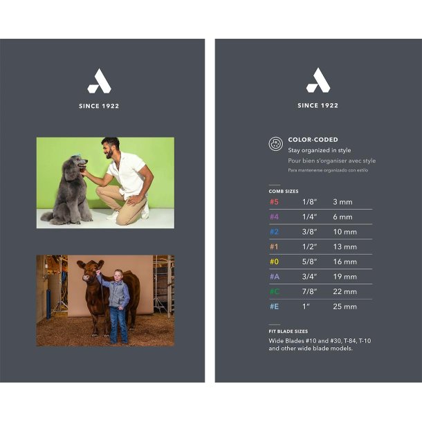 Andis Wide afstandskamst rustfri stl, 8 stk.