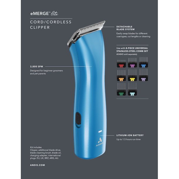 Andis eMERGE lite m/skr 10 og afstandskamst