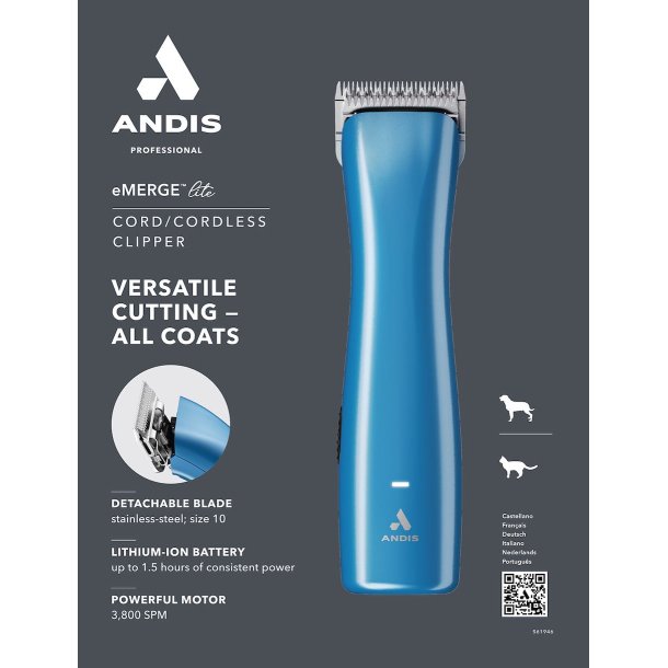 Andis eMERGE lite m/skr 10 og afstandskamst