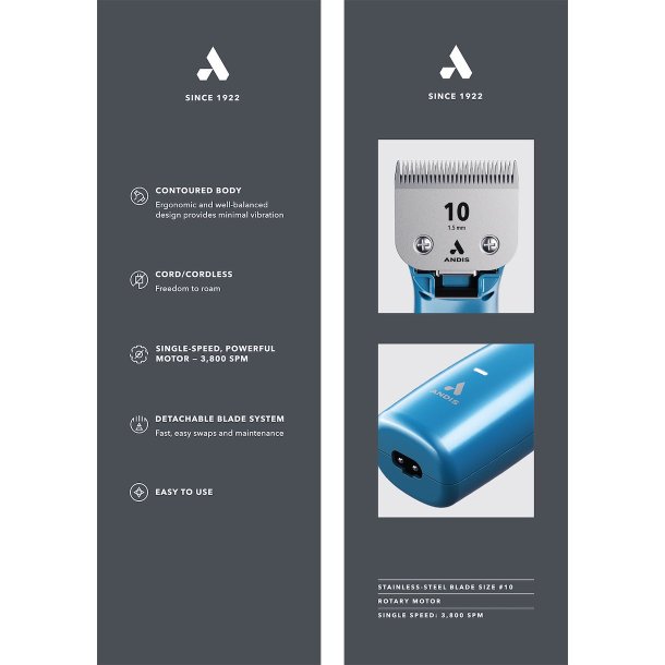 Andis eMERGE lite m/skr 10 og afstandskamst
