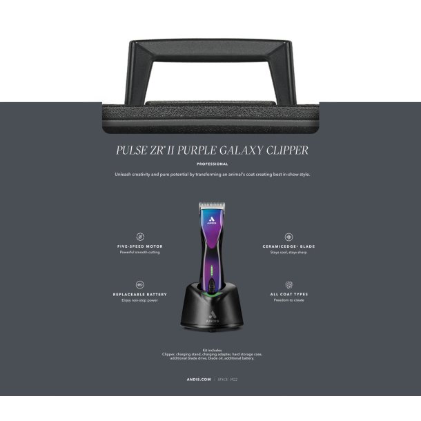 Andis Pulse ZR 2 Purple Galaxy Limited Edition m/1 batteri og skr 10